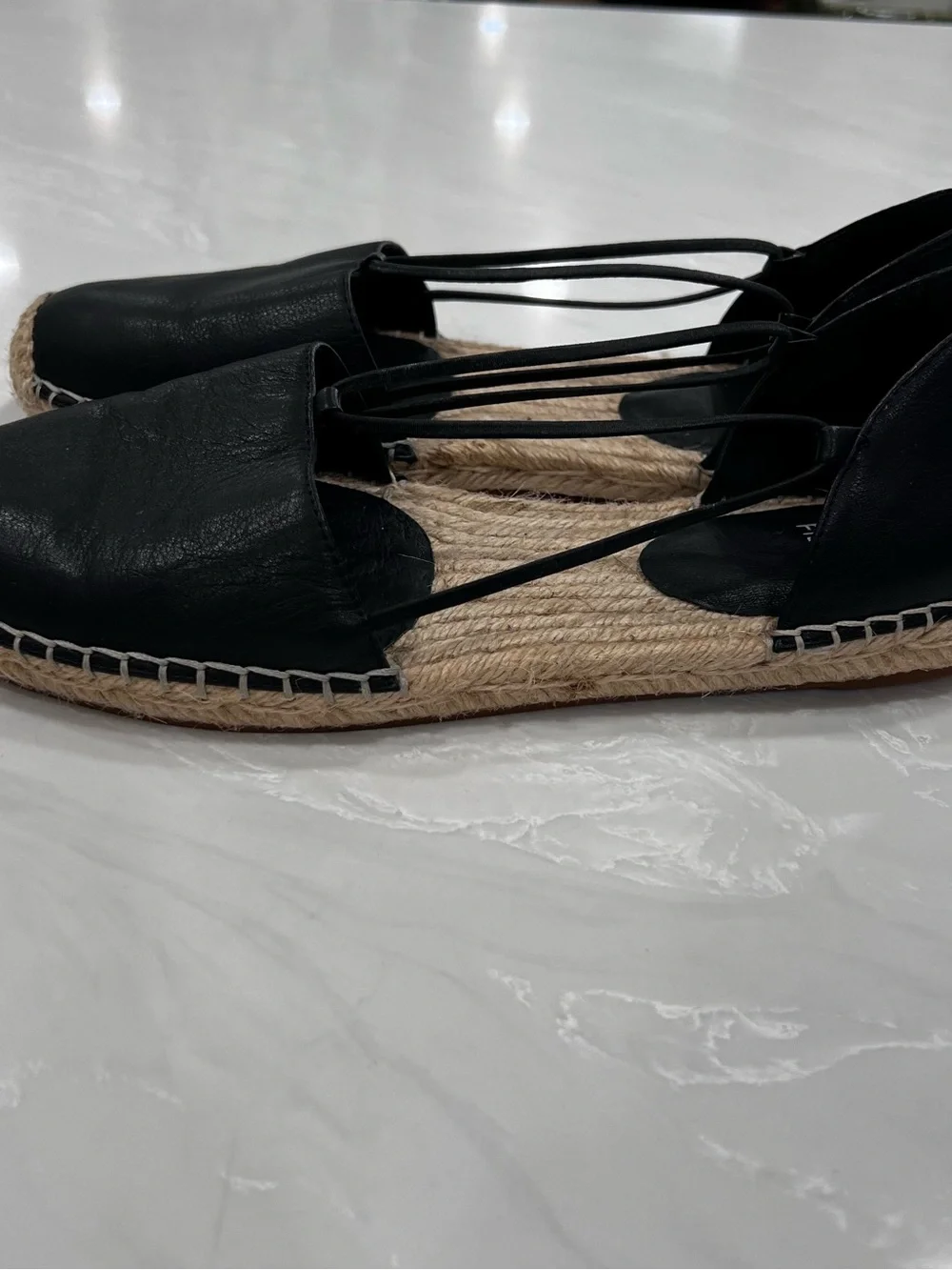 Eileen Fisher Lee Spadrillle Black Leather Comfortable Bohemian Shoes Size 9 M